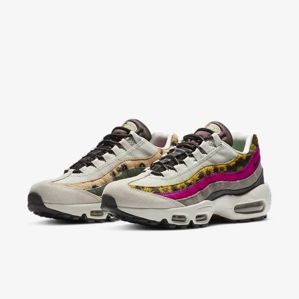 Women's Nike Air Max 95 Premium Sneakers Light Beige / Brown / Olive Grey / White | NK265OUG