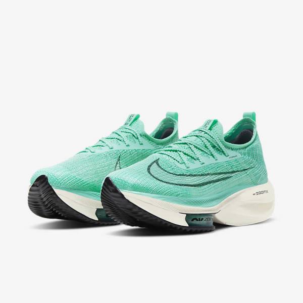 Women's Nike Air Zoom Alphafly NEXT% Flyknit Road Racing Running Shoes Turquoise / Black / Light Turquoise / White | NK046KPI