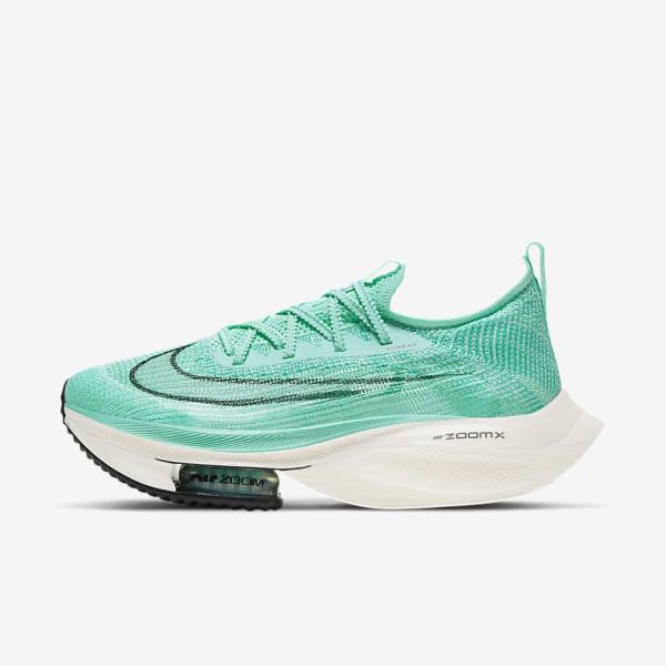 Women's Nike Air Zoom Alphafly NEXT% Flyknit Road Racing Running Shoes Turquoise / Black / Light Turquoise / White | NK046KPI