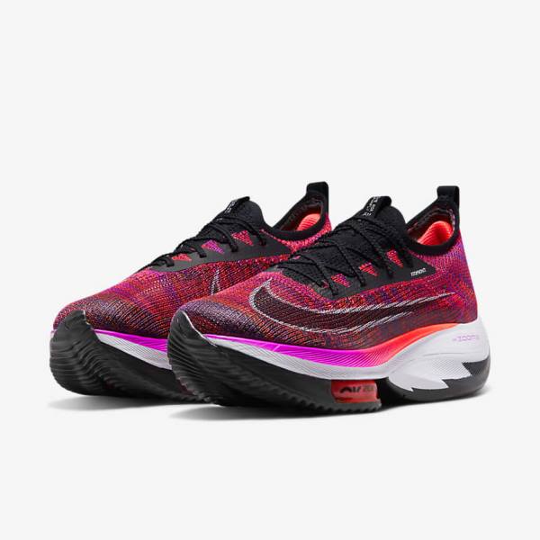 Women's Nike Air Zoom Alphafly NEXT% Flyknit Road Racing Running Shoes Purple / Red / Black / Black | NK507EAB