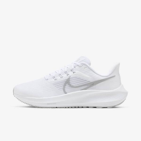 Women\'s Nike Air Zoom Pegasus 39 Road Running Shoes White / Platinum / Grey / Metal Silver | NK630PYR