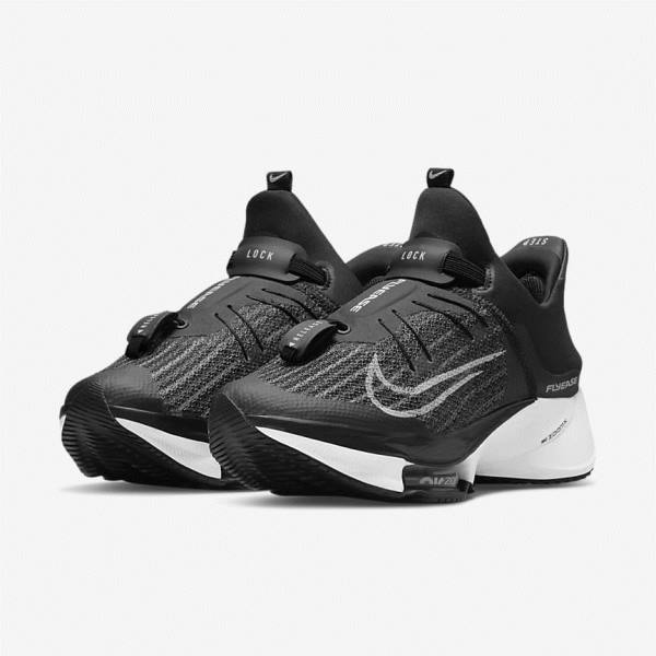 Women's Nike Air Zoom Tempo NEXT% FlyEase Easy On-Off Road Running Shoes Black / White | NK934FYJ