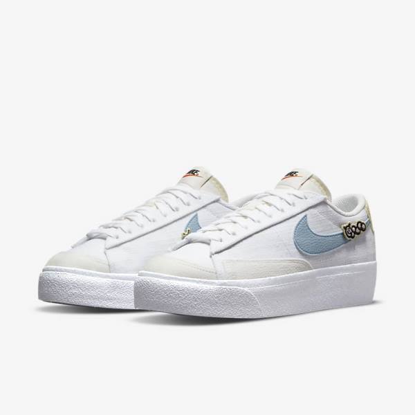 Women's Nike Blazer Low Platform Next Nature Sneakers White / Pink / White / Blue | NK361SCK