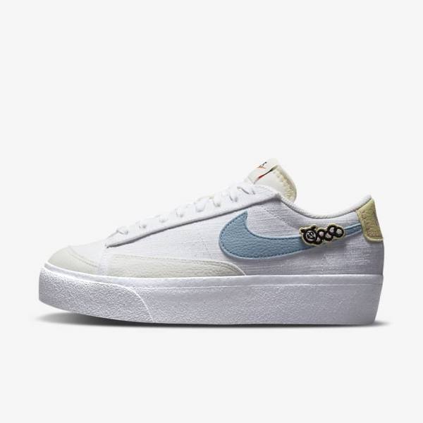 Women\'s Nike Blazer Low Platform Next Nature Sneakers White / Pink / White / Blue | NK361SCK