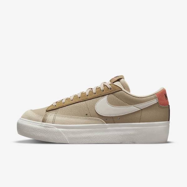 Women\'s Nike Blazer Low Platform SP Sneakers Khaki / Light Beige | NK641MSV