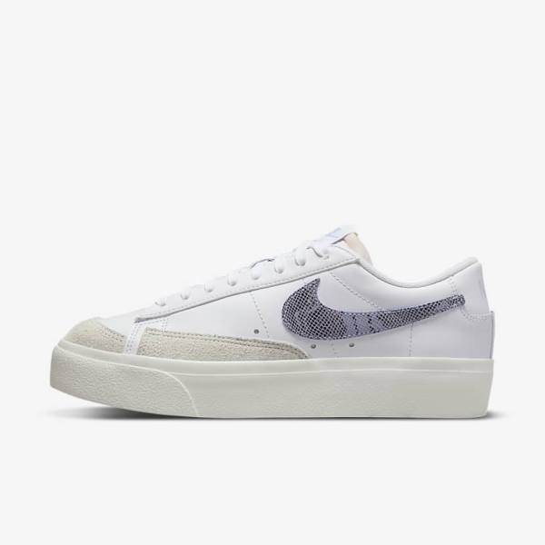 Women\'s Nike Blazer Low Platform Sneakers White / Light Blue | NK167LBH