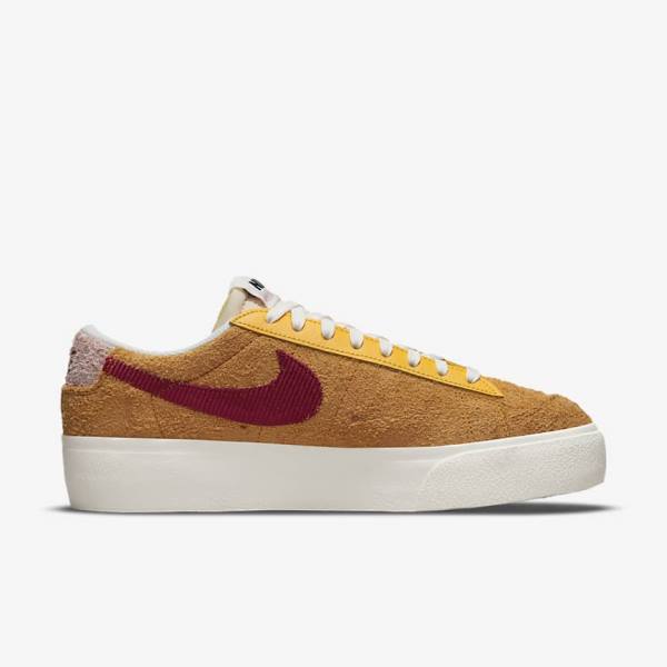 Women's Nike Blazer Low Platform Sneakers Gold / Pink / Burgundy | NK723KRI