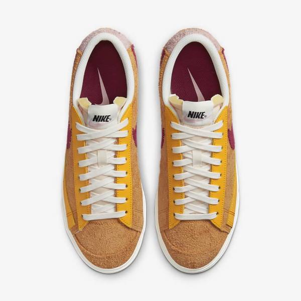 Women's Nike Blazer Low Platform Sneakers Gold / Pink / Burgundy | NK723KRI