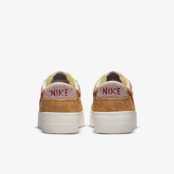 Women's Nike Blazer Low Platform Sneakers Gold / Pink / Burgundy | NK723KRI