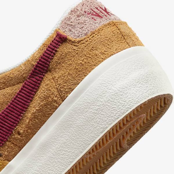 Women's Nike Blazer Low Platform Sneakers Gold / Pink / Burgundy | NK723KRI