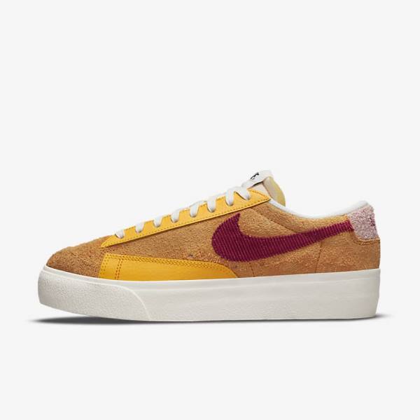 Women\'s Nike Blazer Low Platform Sneakers Gold / Pink / Burgundy | NK723KRI