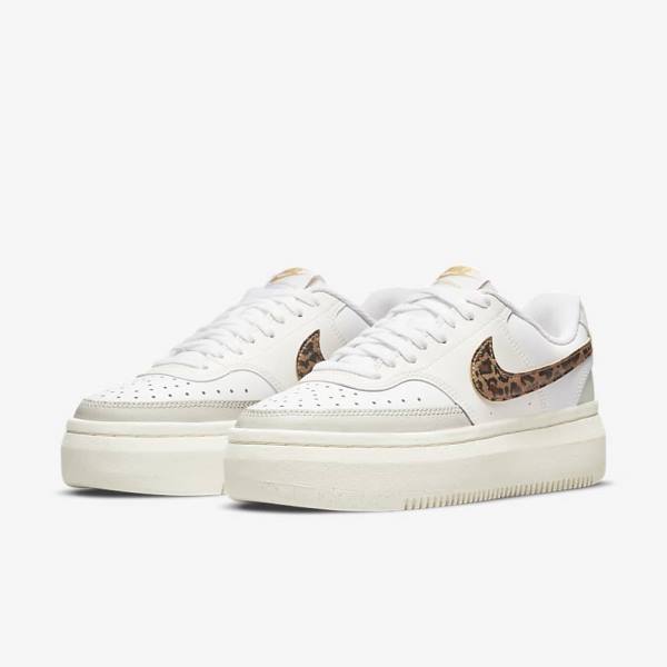 Women's Nike Court Vision Alta Sneakers White / Light Beige / Brown | NK645OZQ