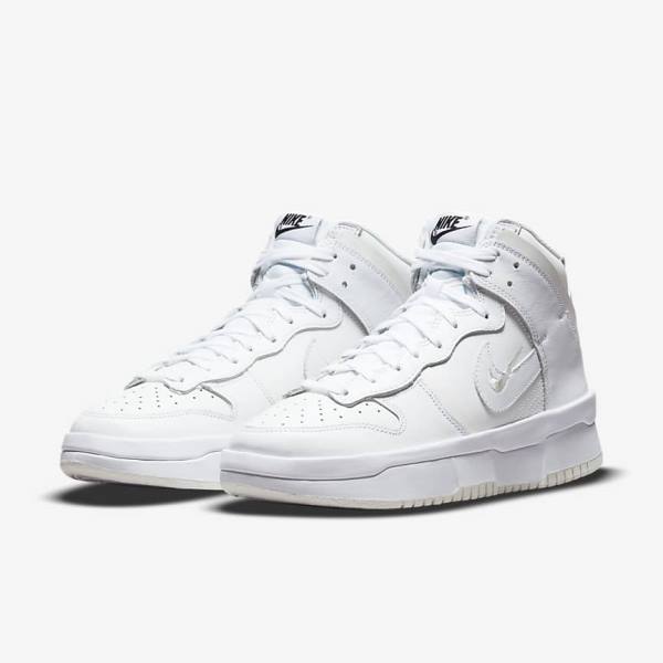 Women's Nike Dunk High Up Sneakers White / Black / White | NK478BGO