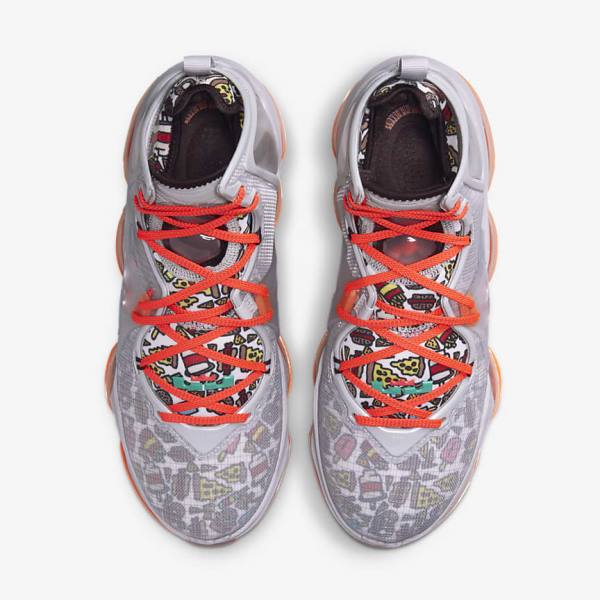 Women's Nike LeBron 19 Basketball Shoes Grey / Orange / Light Red / Green | NK682MRF