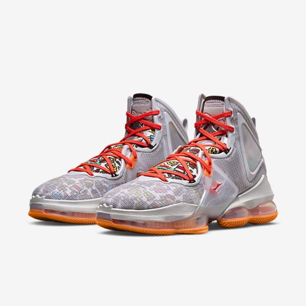 Women's Nike LeBron 19 Basketball Shoes Grey / Orange / Light Red / Green | NK682MRF