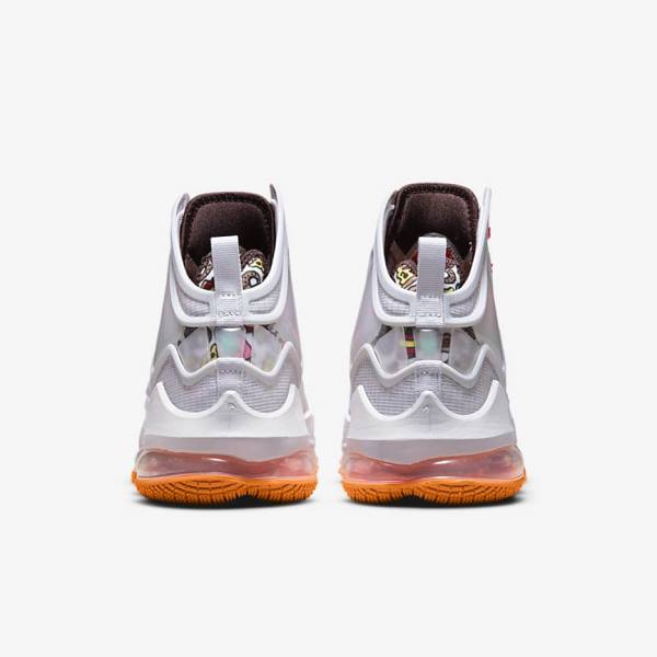 Women's Nike LeBron 19 Basketball Shoes Grey / Orange / Light Red / Green | NK682MRF