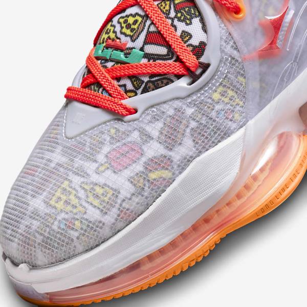 Women's Nike LeBron 19 Basketball Shoes Grey / Orange / Light Red / Green | NK682MRF