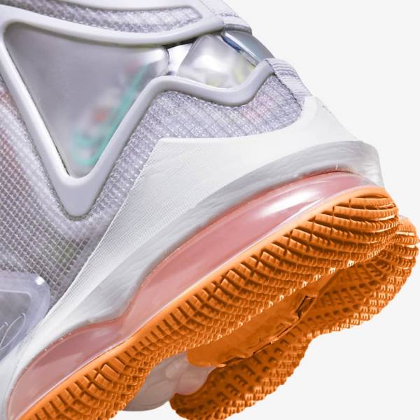 Women's Nike LeBron 19 Basketball Shoes Grey / Orange / Light Red / Green | NK682MRF