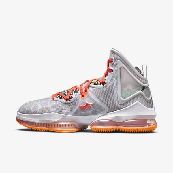 Women\'s Nike LeBron 19 Basketball Shoes Grey / Orange / Light Red / Green | NK682MRF