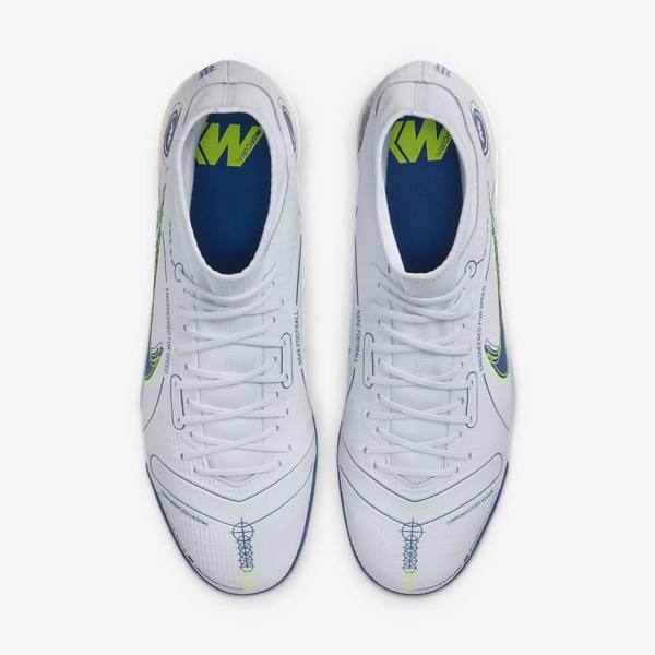 Women's Nike Mercurial Superfly 8 Academy TF Turf Football Shoes Grey / Light Blue / Dark Blue | NK109VGR