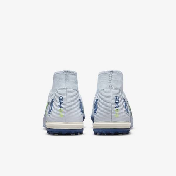 Women's Nike Mercurial Superfly 8 Academy TF Turf Football Shoes Grey / Light Blue / Dark Blue | NK109VGR