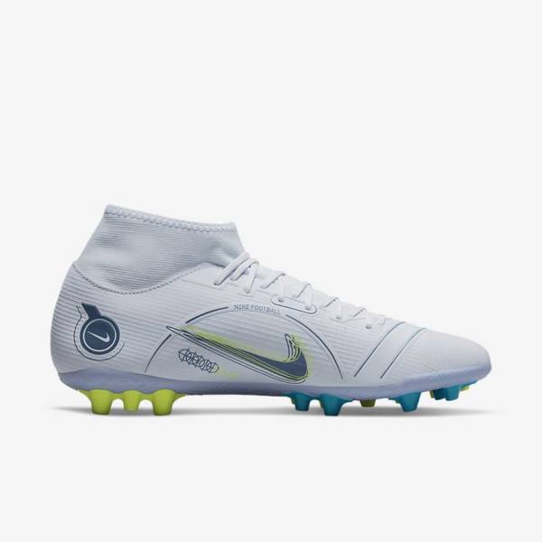 Women's Nike Mercurial Superfly 8 Academy AG Artificial-Grass Football Shoes Grey / Light Blue / Dark Blue | NK152GWA