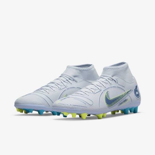 Women's Nike Mercurial Superfly 8 Academy AG Artificial-Grass Football Shoes Grey / Light Blue / Dark Blue | NK152GWA