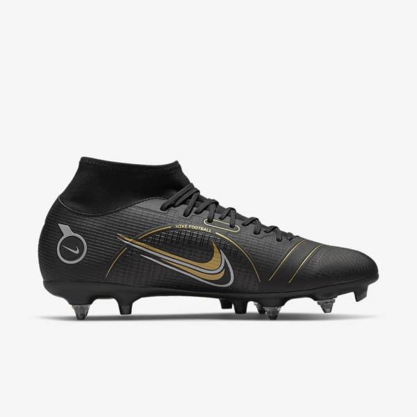 Women's Nike Mercurial Superfly 8 Academy SG-PRO Anti-Clog Traction Soft-Grounds Football Shoes Black / Metal Silver / Grey / Metal Gold | NK517OFI