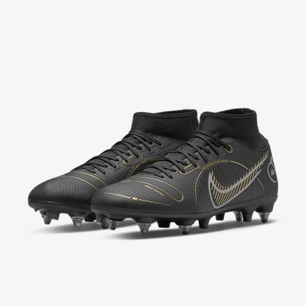 Women's Nike Mercurial Superfly 8 Academy SG-PRO Anti-Clog Traction Soft-Grounds Football Shoes Black / Metal Silver / Grey / Metal Gold | NK517OFI