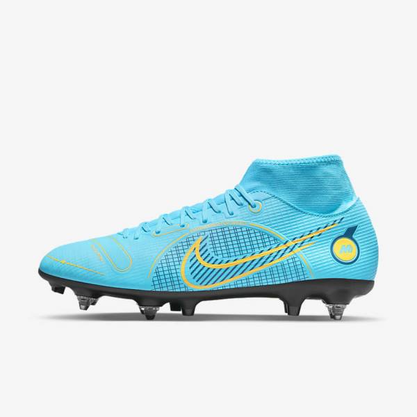 Women\'s Nike Mercurial Superfly 8 Academy SG-PRO Anti-Clog Traction Soft-Grounds Football Shoes Blue / Orange | NK743HJE