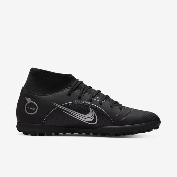 Women's Nike Mercurial Superfly 8 Club TF Turf Football Shoes Black / Grey / Metal Silver | NK982ZHE