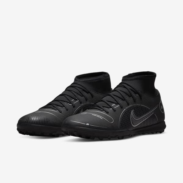 Women's Nike Mercurial Superfly 8 Club TF Turf Football Shoes Black / Grey / Metal Silver | NK982ZHE