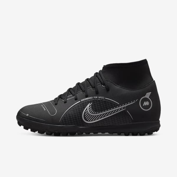 Women\'s Nike Mercurial Superfly 8 Club TF Turf Football Shoes Black / Grey / Metal Silver | NK982ZHE