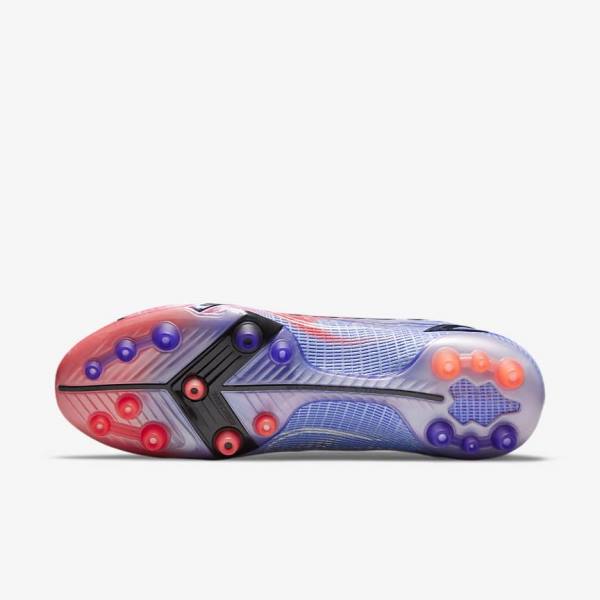 Women's Nike Mercurial Superfly 8 Elite KM AG Artificial-Grass Football Shoes Indigo / Light Red / Metal Silver | NK304RTH