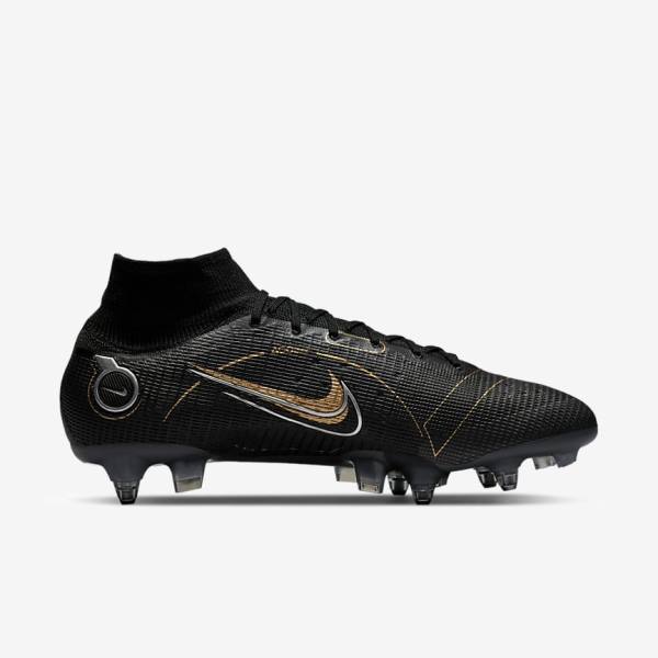 Women's Nike Mercurial Superfly 8 Elite SG-PRO Anti-Clog Traction Soft-Ground Football Shoes Black / Metal Silver / Grey / Metal Gold | NK374BEL