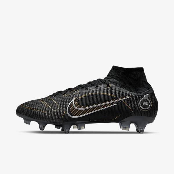 Women\'s Nike Mercurial Superfly 8 Elite SG-PRO Anti-Clog Traction Soft-Ground Football Shoes Black / Metal Silver / Grey / Metal Gold | NK374BEL