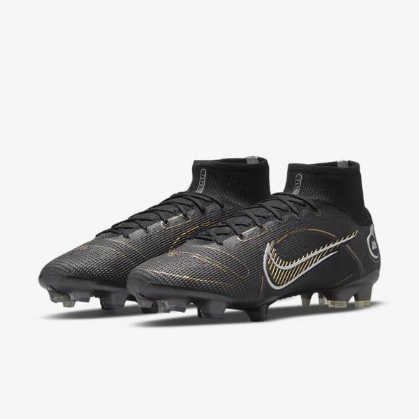 Women's Nike Mercurial Superfly 8 Elite FG Firm-Grounds Football Shoes Black / Metal Silver / Grey / Metal Gold | NK740COI