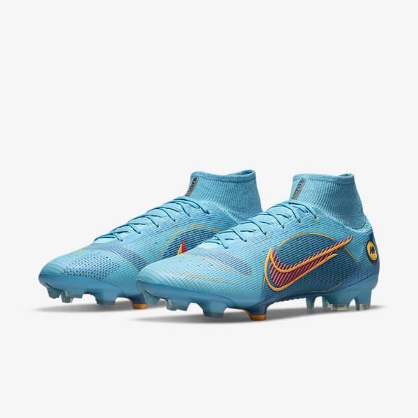 Women's Nike Mercurial Superfly 8 Elite FG Firm-Grounds Football Shoes Blue / Orange | NK783MVQ