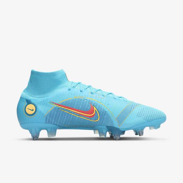 Women's Nike Mercurial Superfly 8 Elite SG-PRO Anti-Clog Traction Soft-Ground Football Shoes Blue / Orange | NK967TCG