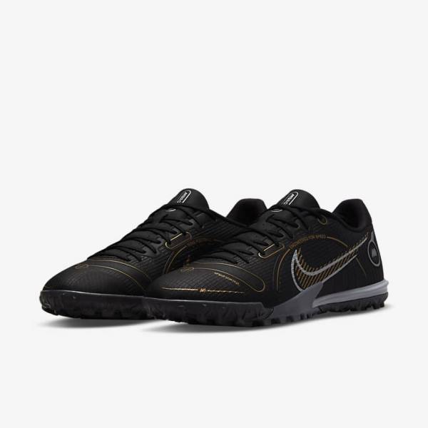 Women's Nike Mercurial Vapor 14 Academy TF Turf Football Shoes Black / Metal Silver / Grey / Metal Gold | NK517NLU