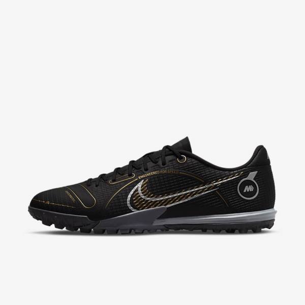 Women\'s Nike Mercurial Vapor 14 Academy TF Turf Football Shoes Black / Metal Silver / Grey / Metal Gold | NK517NLU