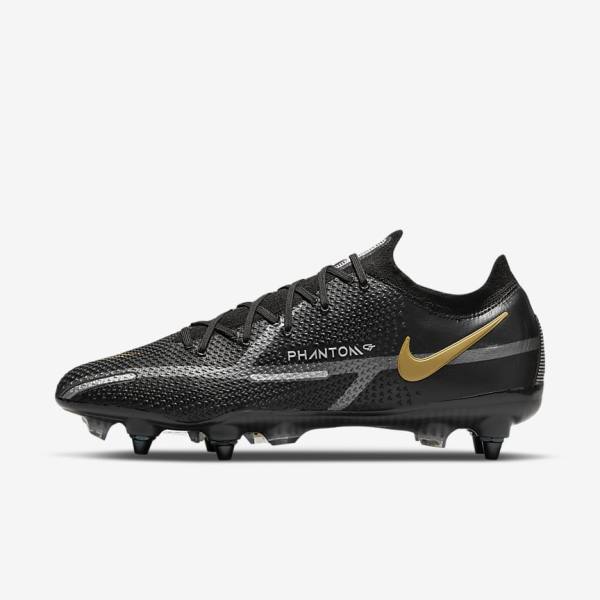 Women\'s Nike Phantom GT2 Elite SG-Pro AC Soft-Ground Football Shoes Black / Metal Gold / Metal Silver / Metal Dark Grey | NK180PEW