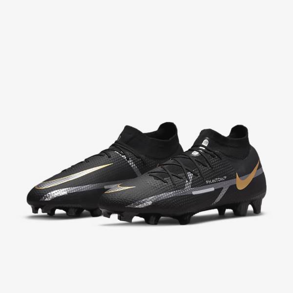 Women's Nike Phantom GT2 Pro Dynamic Fit FG Firm-Ground Football Shoes Black / Metal Gold / Metal Silver / Metal Dark Grey | NK247PWK