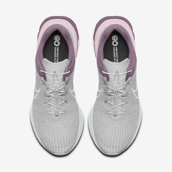 Women's Nike React Infinity Run 3 By You Custom Road Running Shoes Grey / Platinum / Grey | NK703ORG