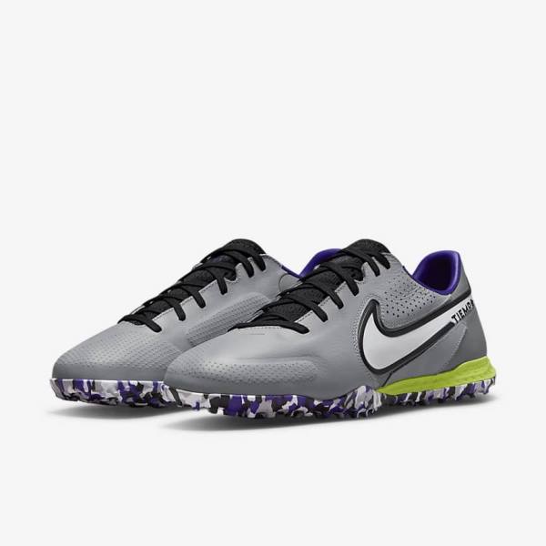 Women's Nike React Tiempo Legend 9 Pro TF Turf Football Shoes Light Grey / White | NK274HYZ