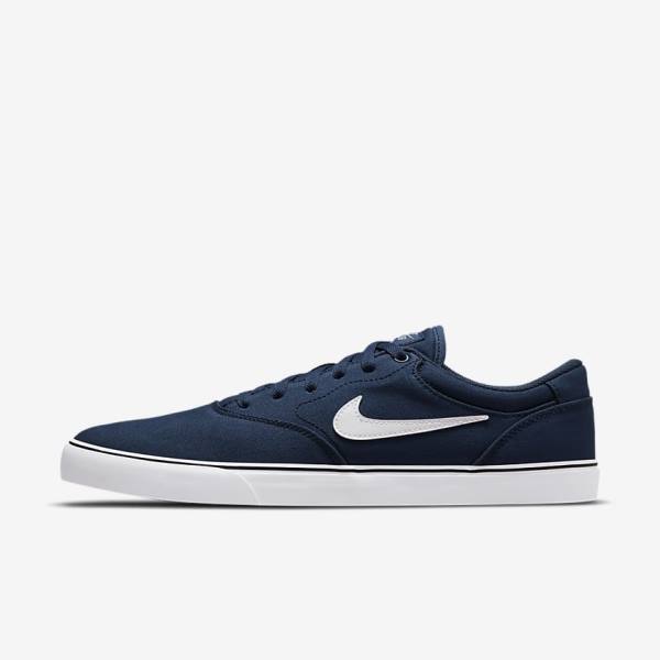 Women\'s Nike SB Chron 2 Canvas Skate Shoes Navy / Navy / Black / White | NK547MPW