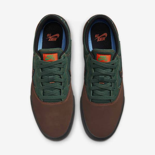 Women's Nike SB Chron 2 Skate Shoes Light Chocolate / Green / Orange / Black | NK427GPR