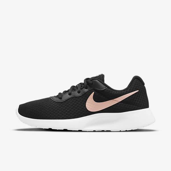 Women\'s Nike Tanjun Sneakers Black / White / Metal Red Brown | NK213XRN