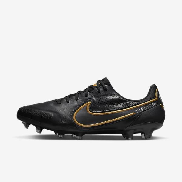 Women\'s Nike Tiempo Legend 9 Elite FG Firm-Ground Football Shoes Black / Dark Grey / Metal Gold / Metal Dark Grey | NK170CTU