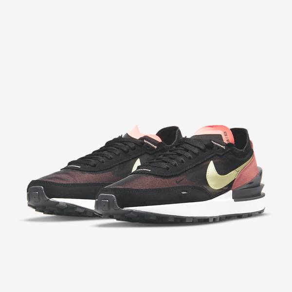 Women's Nike Waffle One Sneakers Black / Red / Light Green | NK521OAM